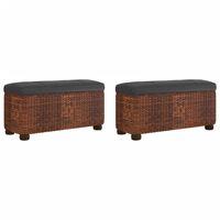 vidaXL Bancs de rangement lot de 2 et coussin marron 69 cm quenouille