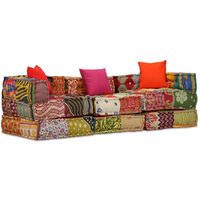 vidaXL 3-Seater Modular Pouffe Patchwork Fabric