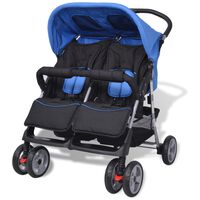 vidaXL Baby Twin Stroller Steel Blue and Black