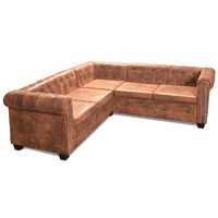 vidaXL Chesterfield Corner Sofa 5-Seater Artificial Leather Brown