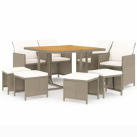 vidaXL 9 Piece Garden Dining Set with Cushions Poly Rattan Beige