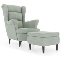 vidaXL Sillón orejero y taburete de terciopelo gris claro