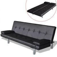 vidaXL Sofa-cama ajustável com 2 almofadas couro artificial preto