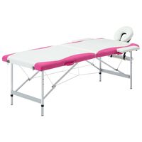 vidaXL Massageliege Klappbar 2-Zonen Aluminiumgestell Weiß und Rosa