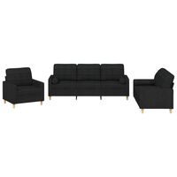 vidaXL 3 Piece Sofa Set with Pillows Black Fabric