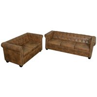 vidaXL Conjunto de sofás de 2 + 3 lugares, Chesterfield, castanho