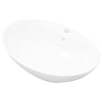 Lavatório cerâmico oval branco com buraco para torneira