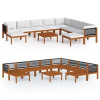 vidaXL 11 pcs conjunto lounge jardim c/ almofadões acácia maciça creme