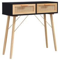 vidaXL Mesa consola madera pino maciza ratán natural negro 80x30x75 cm