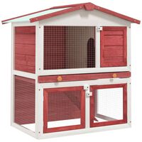 vidaXL Clapier d'extérieur 3 portes Rouge Bois