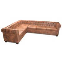 vidaXL Sofá de canto Chesterfield 6 lugares couro artificial castanho