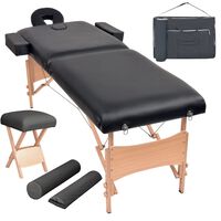 vidaXL 2-Zone Folding Massage Table and Stool Set 10 cm Thick Black